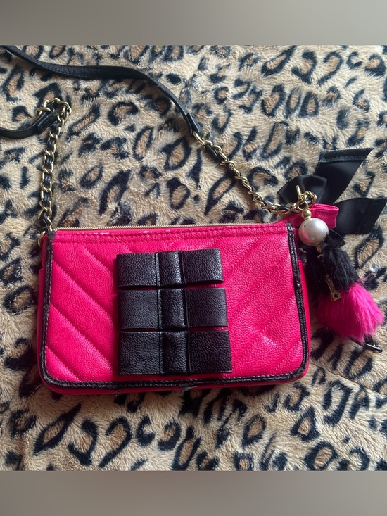 Betsey Johnson Handbags - Betsy Johnson 
Pink Quilted Crossbody Bag with Black Accent